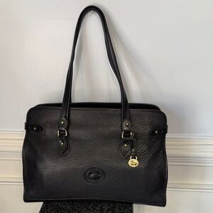 Vintage Dooney & Bourke Black Pebble Leather Open Top Tote Carpet  Bag Purse XL
